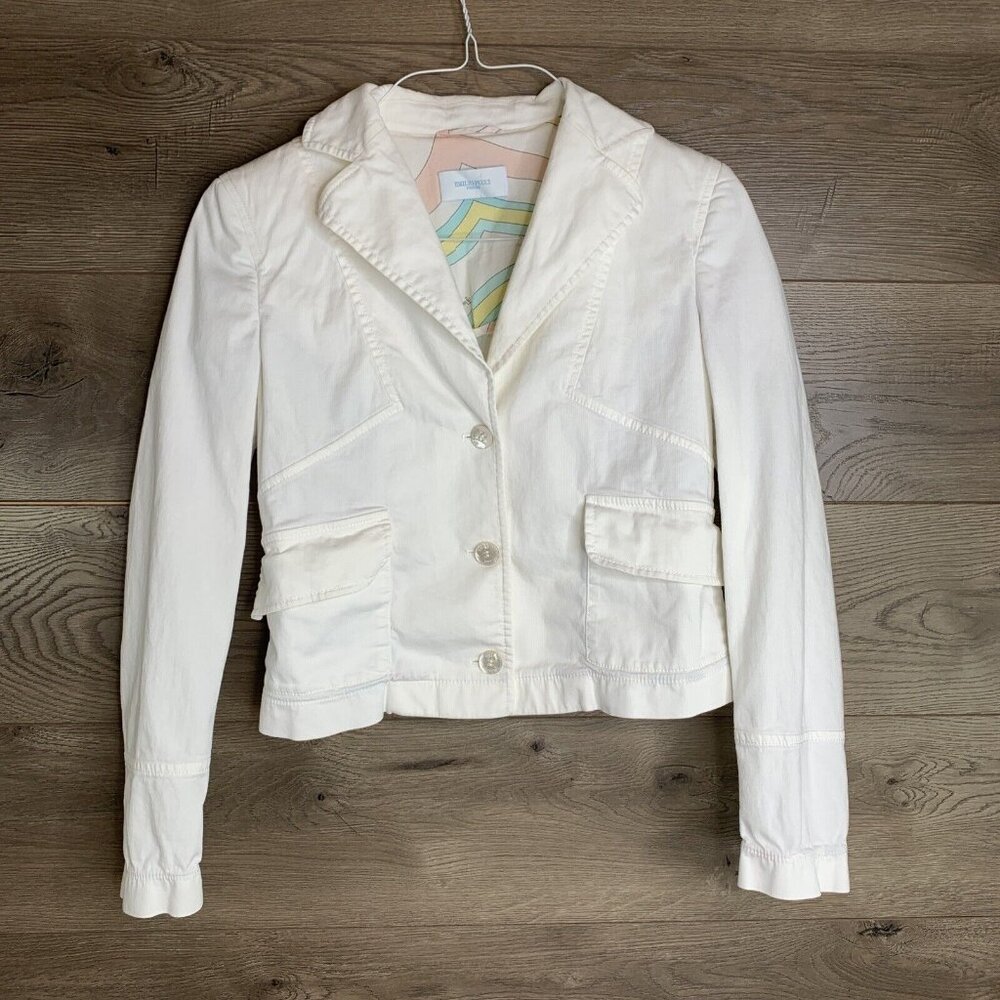 Emilio Pucci Firenze Jacket Womans Size 10 White Denim Stretch Made in Italy - Picture 2 of 15
